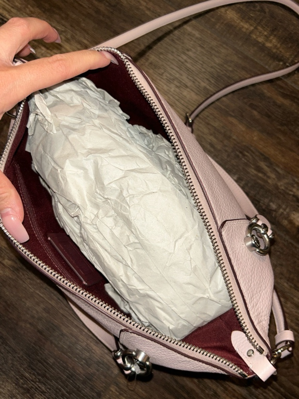 Coach Pebbled Leather Shoulder Satchel in Light Pink - Picture 7 of 8